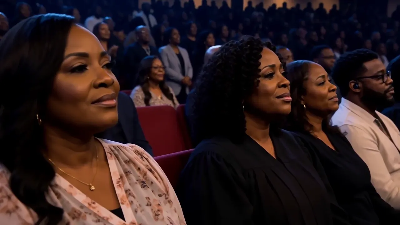 The congregation gathered together in the auditorium